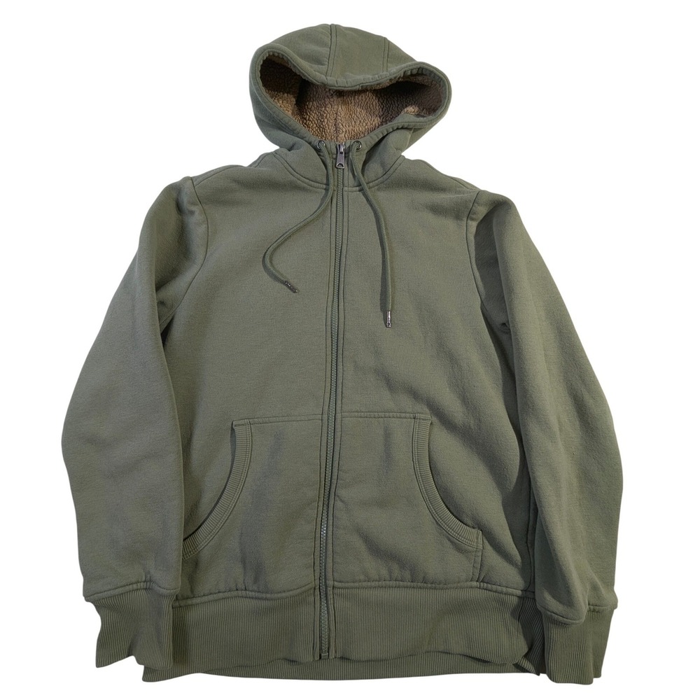 George Brand Mens Sherpa‎ Lined Full Zip Hoodie Sweatshirt Sage Green Size S